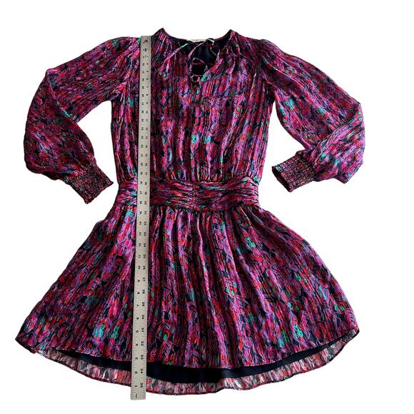 Ramy Brook Gessy 100% Silk Lace Up Neck Shadow Stripe Pink Multi Mini Dress XS - Picture 12 of 12